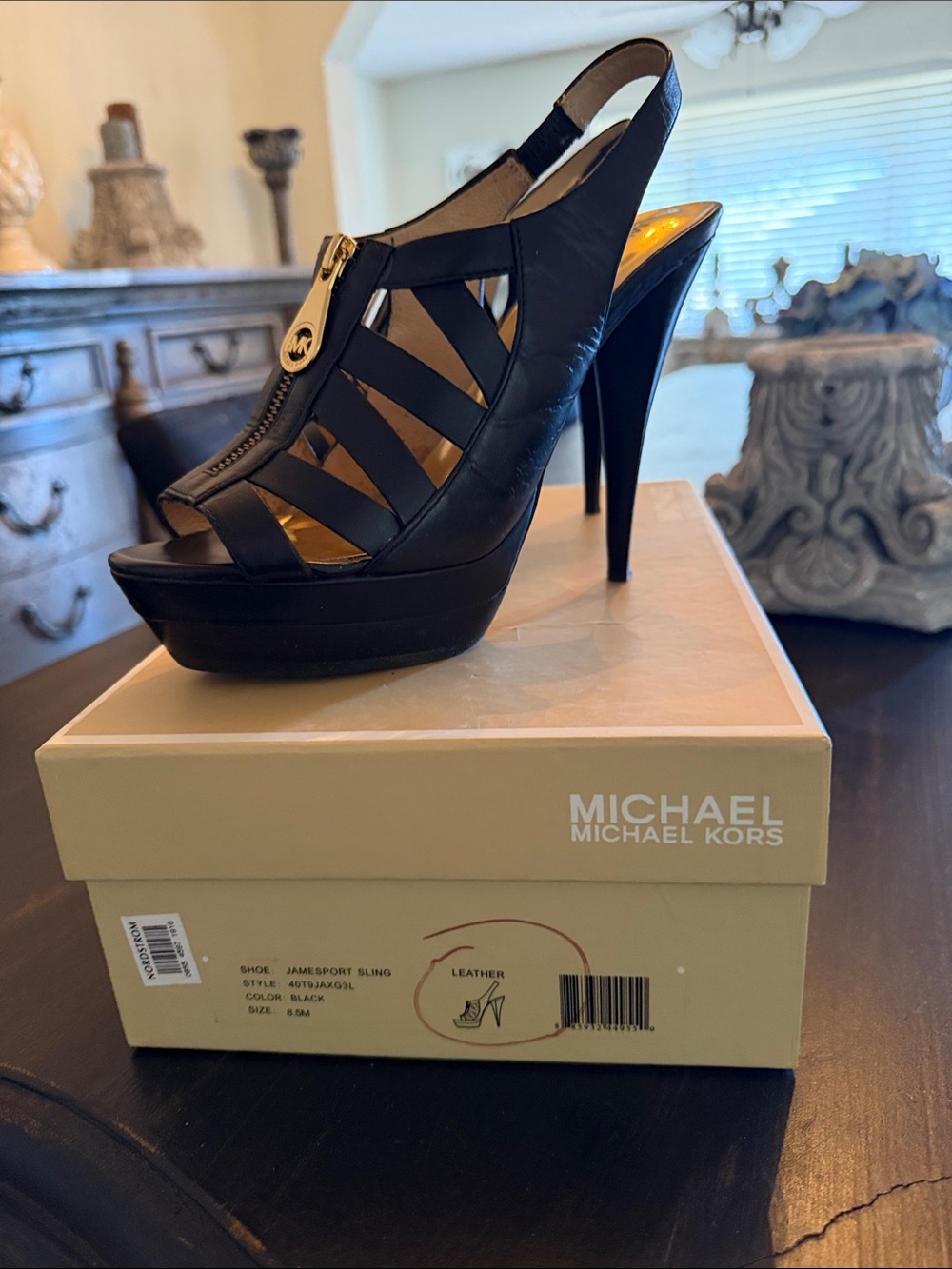 MICHAEL Michael Kors Black Leather Platform Slingback Heels